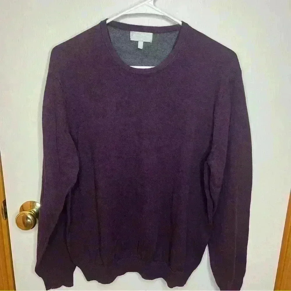 Hickey Freeman Sweater Men Medium Plum Purple‎ Long Sleeve Cotton Cashmere Blend